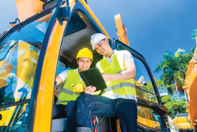 Contractors on a tablet