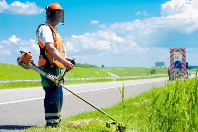 landscaper weed eater road work